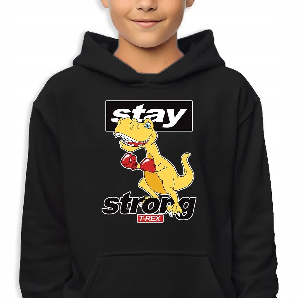 Bluza Dziecięca Z Kapturem Czarna T-Rex Stay Strong Mix Wielu Wzorów 128 Cm