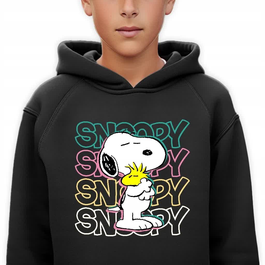 Bluza Dziecięca Kaptur Czarna Na Prezent Dla Fana Pieska Snoopy Wzory - 164