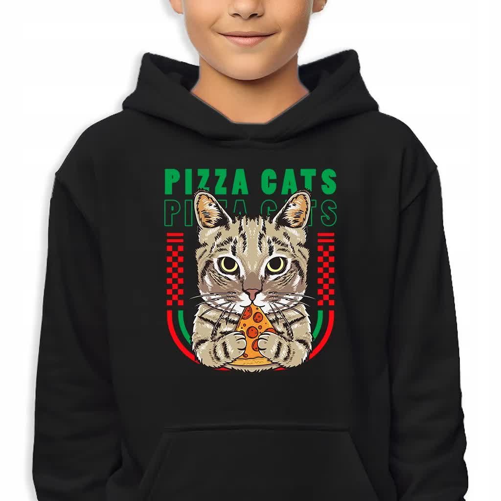 Bluza Dziecięca Z Kapturem Czarna Pizza Cats Wysoka Jakość Mix Wzory 152 Cm