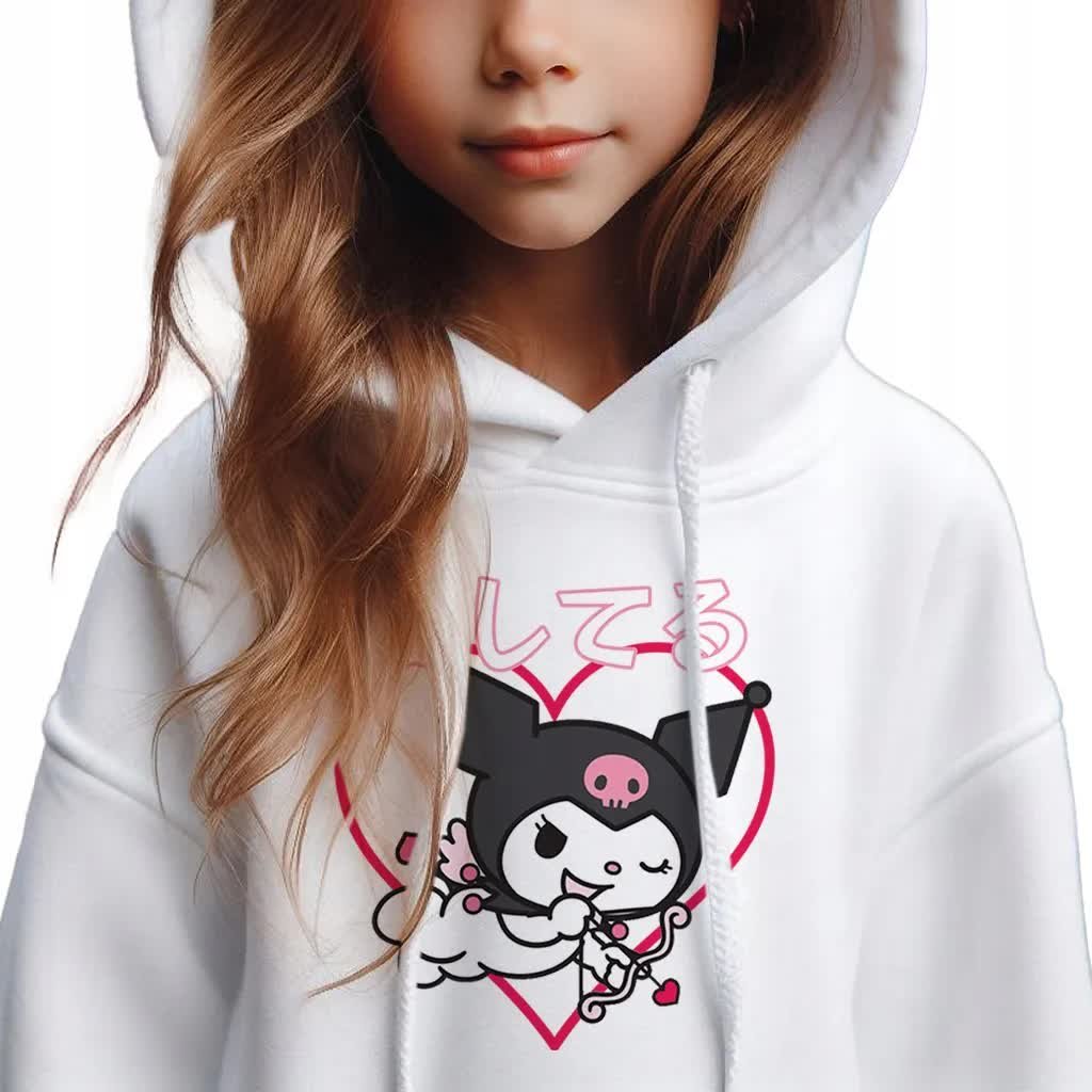 Bluza Dziecięca Biała Z Kapturem Na Prezent Kuromi Hello Kitty Wzory - 116