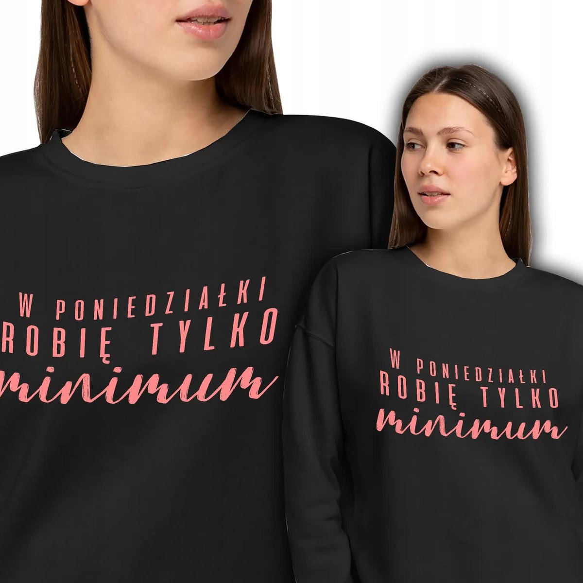 Modna Dresowa Bluza Damska Czarna W Poniedziałki Robię Minimum Wzory - L