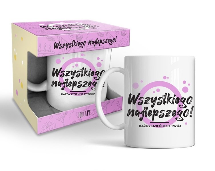 Kubek Happy day pink urodzinowy w pudełku - Wszystkiego najlepszego