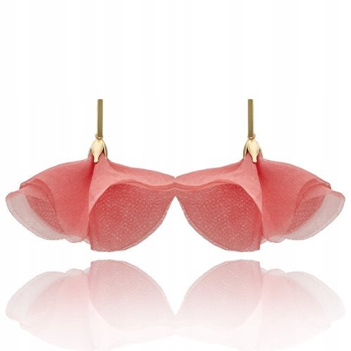 Kolczyki Jedwabne Eleganckie Ze Złotym Sztyftem Z Mosiądzu Różowy Kwiat