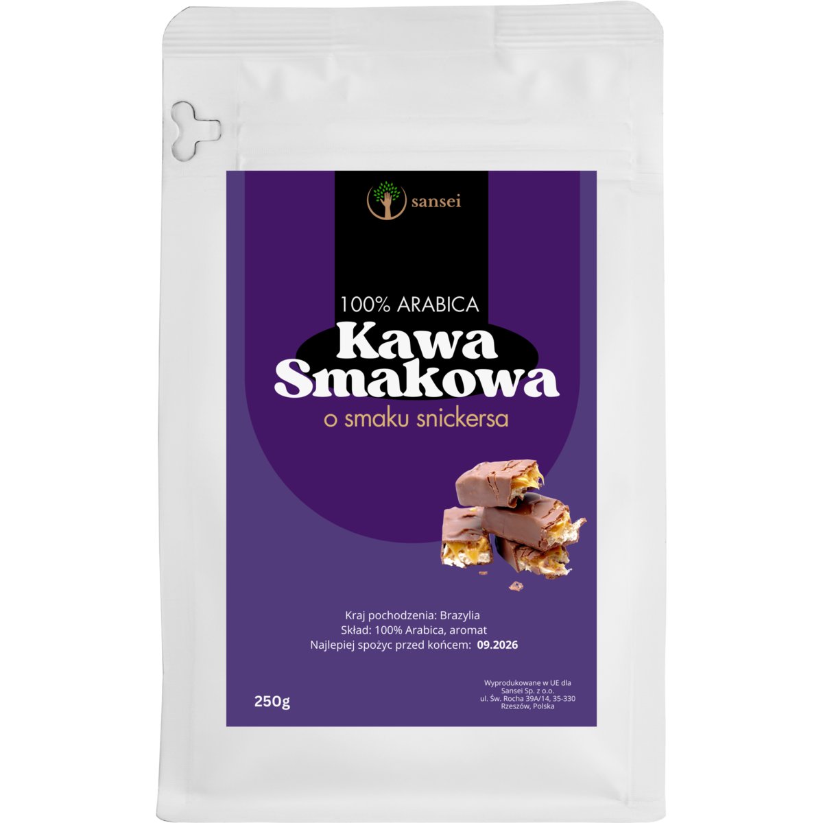 Kawa ziarnista naturalna Brazylia Santos 250g Snickers Sansei