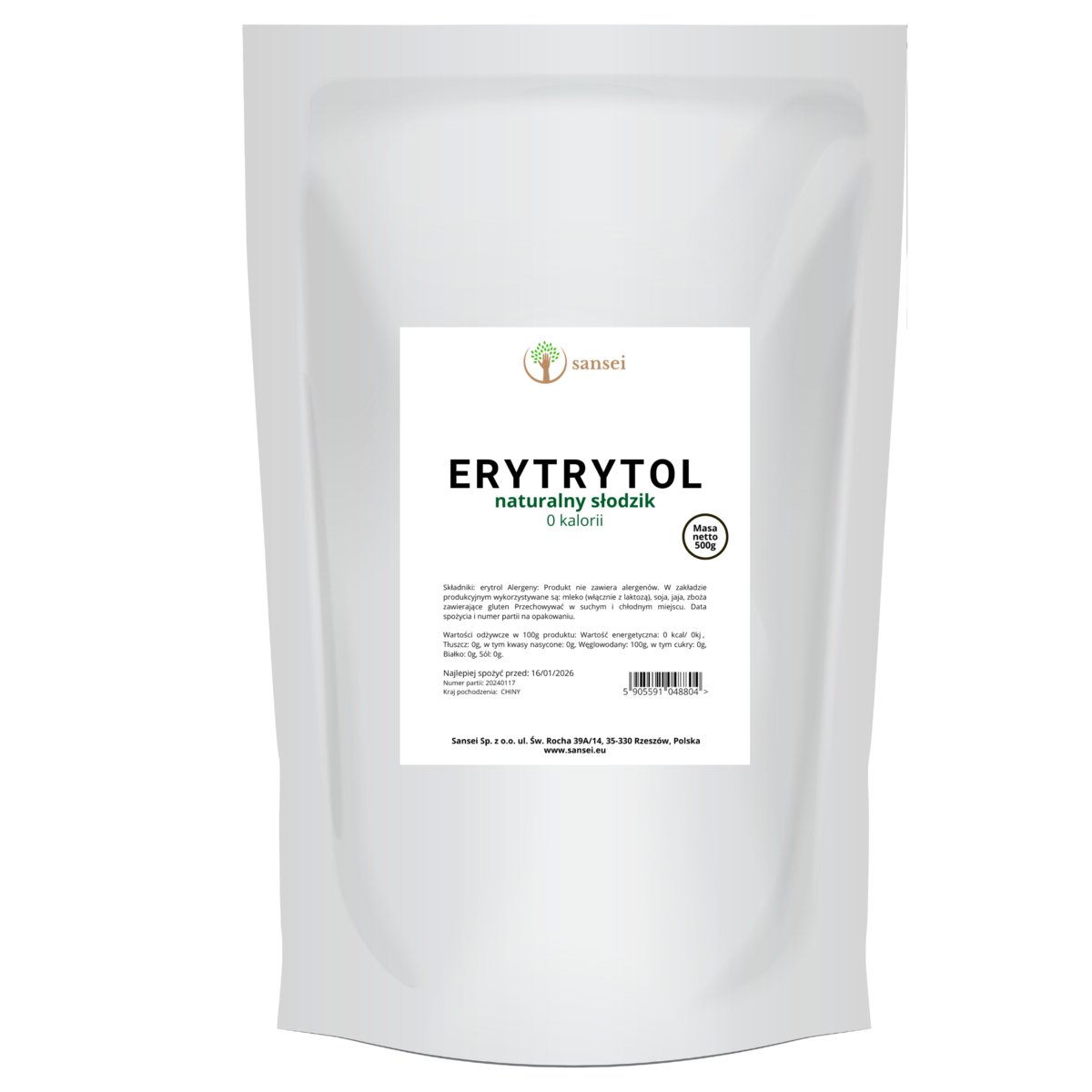 Sansei Erytrytol 500g Erytrol naturalny słodzik 0 kalorii