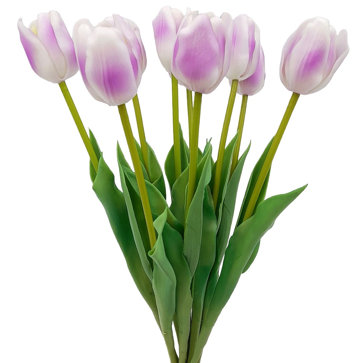 Tulipan silikonowy jak żywy biały fioletowy gumowy 44 cm rozkwitnięty