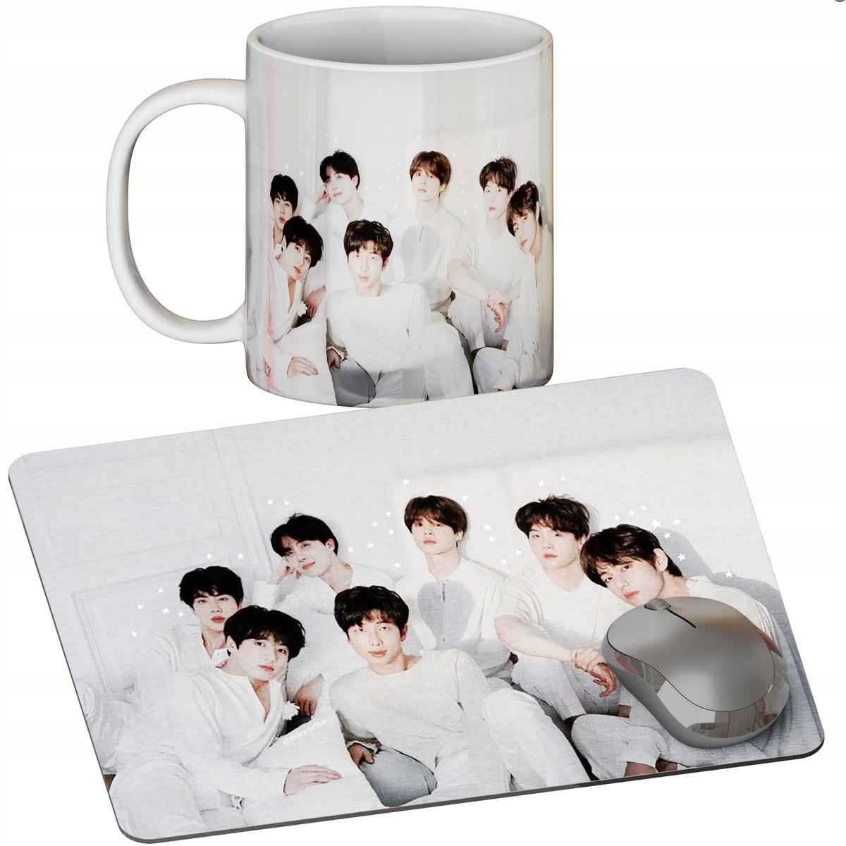 Zestaw Kubek + Podkładka - Bts Kpop Boys Band - Prezent Wiele Wzorów + Imię