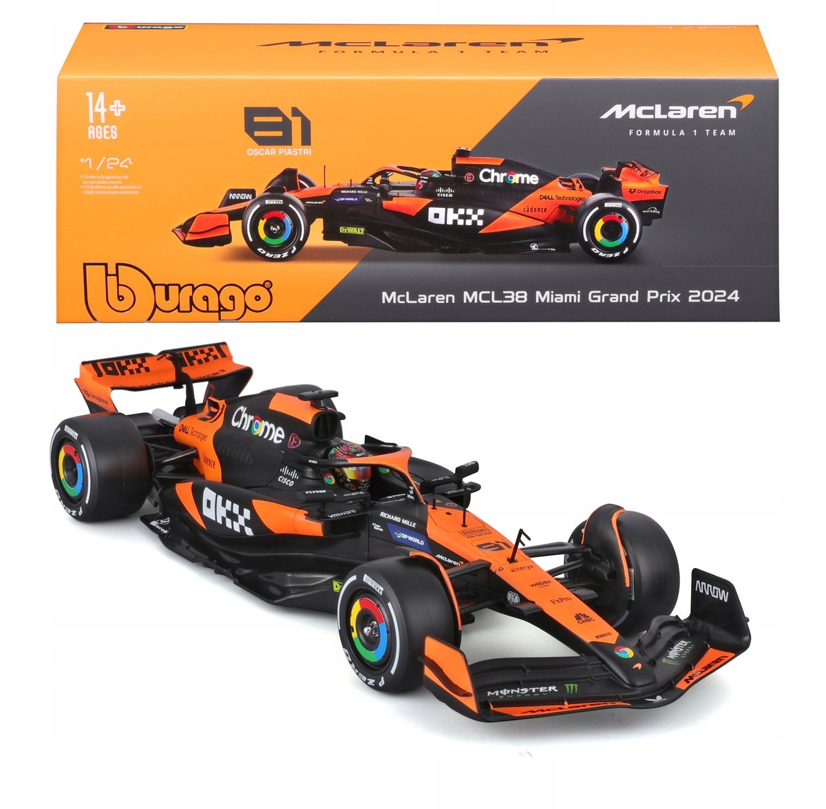 BOLID F1 McLaren MCL38 GP Miami 2024 Oscar Piastri 1:24 BBURAGO 18-28033