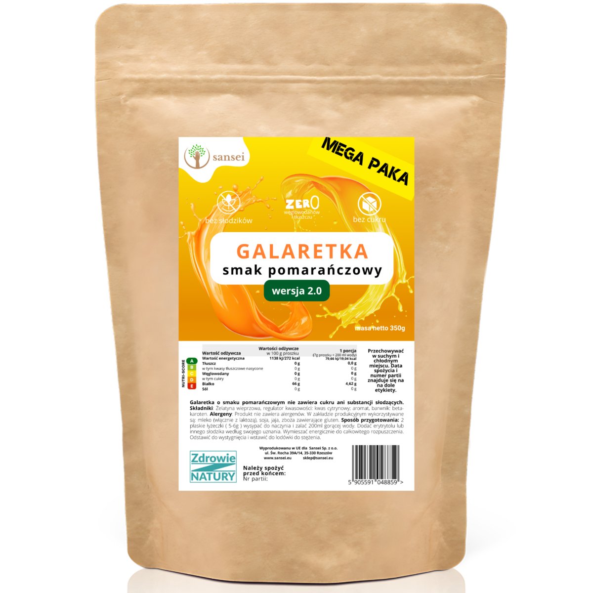 Sansei galaretka b. cukru b. słodzików op. 350g smak pomarańczowy