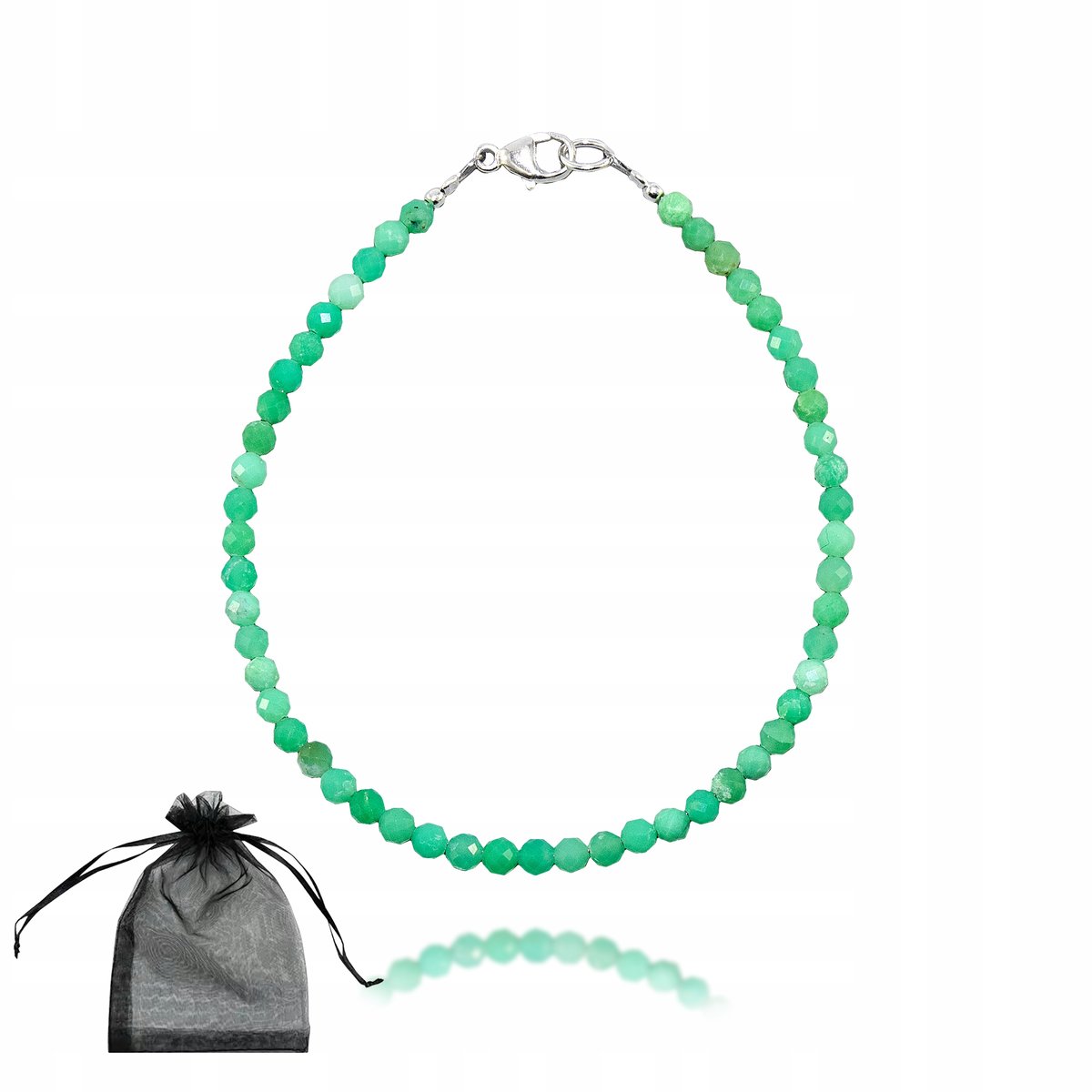 CHRYZOPRAZ Bransoletka z Naturalnych Kamieni 3mm Srebrne Zapięcie 18cm