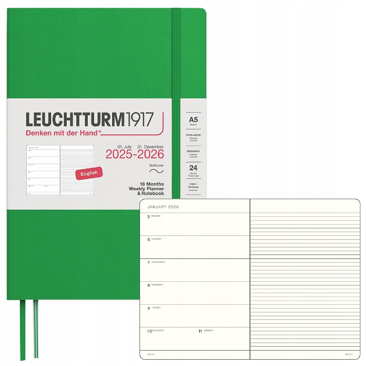 KALENDARZ KSIĄŻKOWY A5 planer tygodniowy 18 mies. 2025/2026 Leuchtturm1917