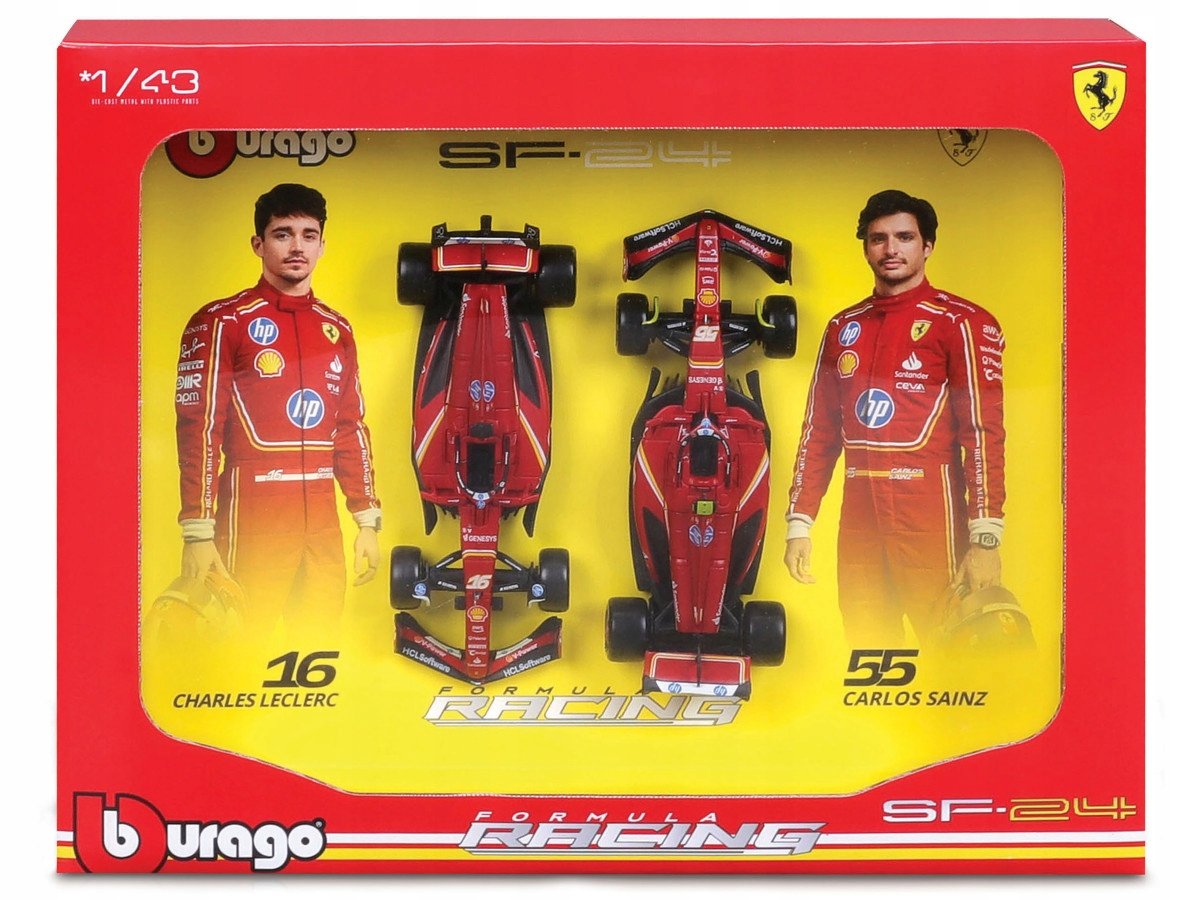Ferrari SF-24 Leclerc Sainz ZESTAW BOLIDÓW F1 1:43 BBURAGO 18-36856