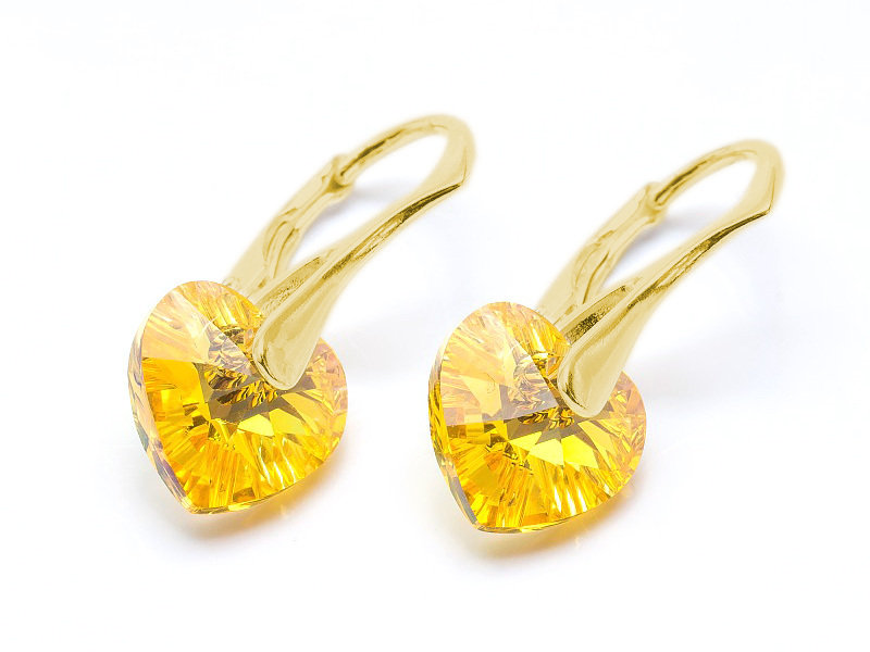 Kolczyki pozłacane srebro 925 z kryształami Swarovski Serca 10mm Light Topaz AB
