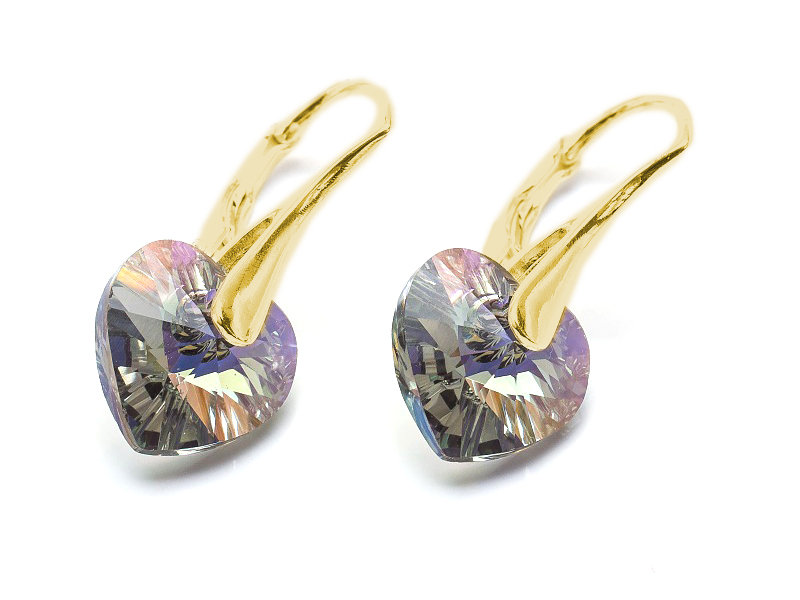 Kolczyki pozłacane srebro 925 z kryształami Swarovski Serca 10mm Black Diamond AB