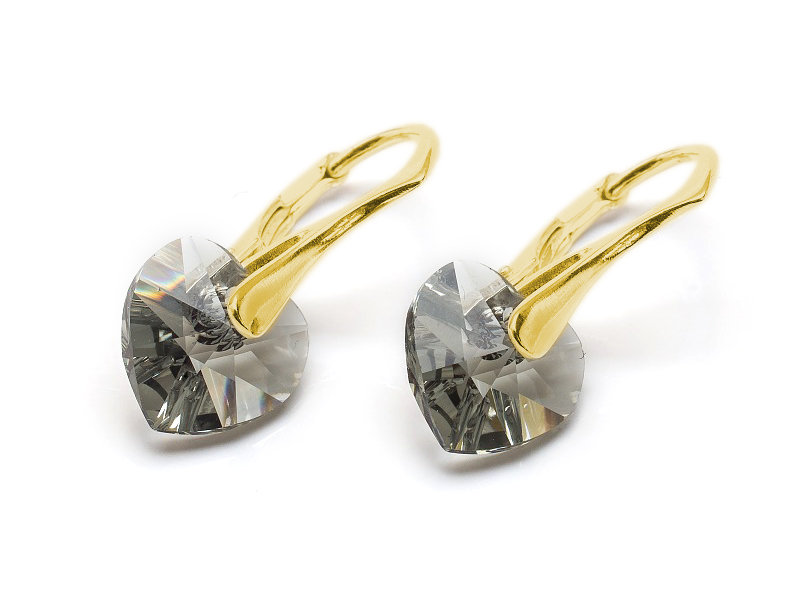 Kolczyki pozłacane srebro 925 z kryształami Swarovski Serca 10mm Black Diamond