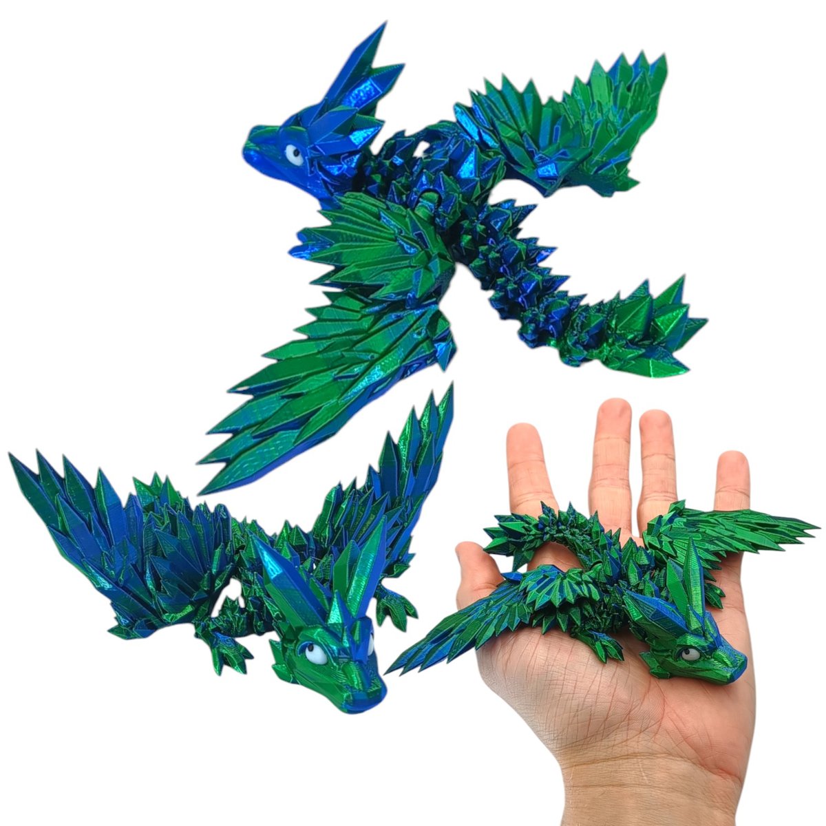 Smok Kryształowy Baby ze Skrzydłami Mini, 14cm Długość, Figurka Przegubowa