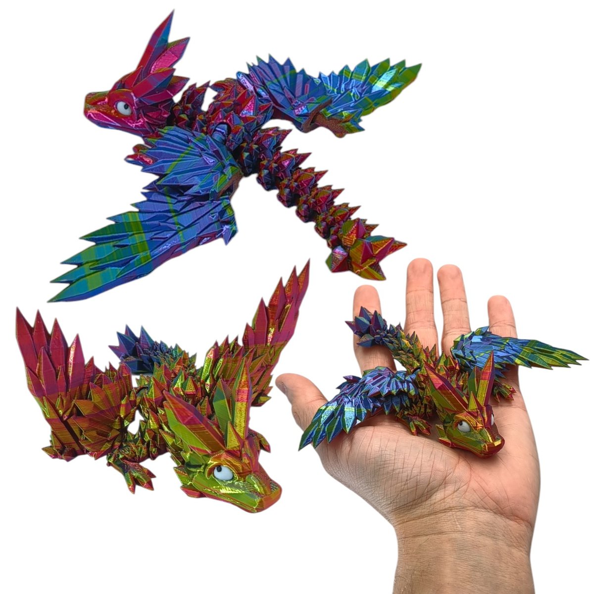 Smok Kryształowy Baby ze Skrzydłami Mini, 14cm Długość, Figurka Przegubowa