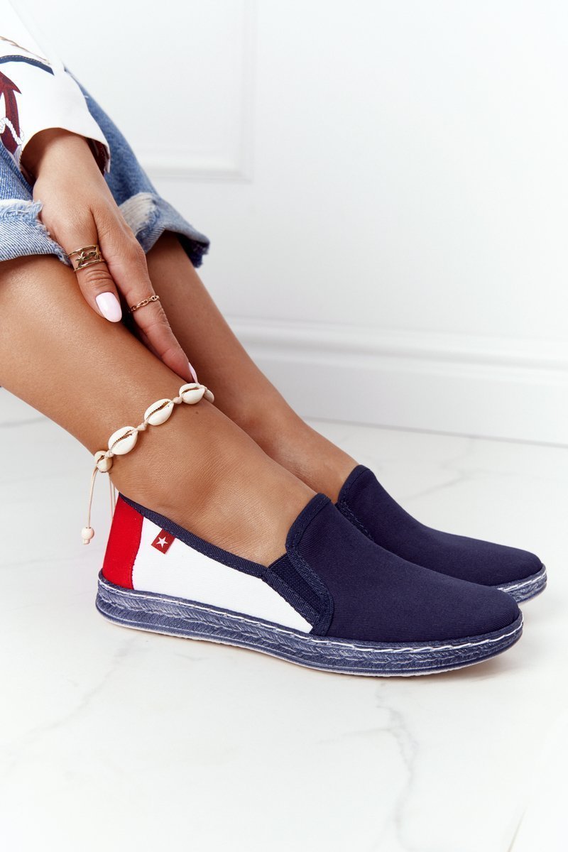Damskie Espadryle Big Star HH276008 Granatowo-Białe-37