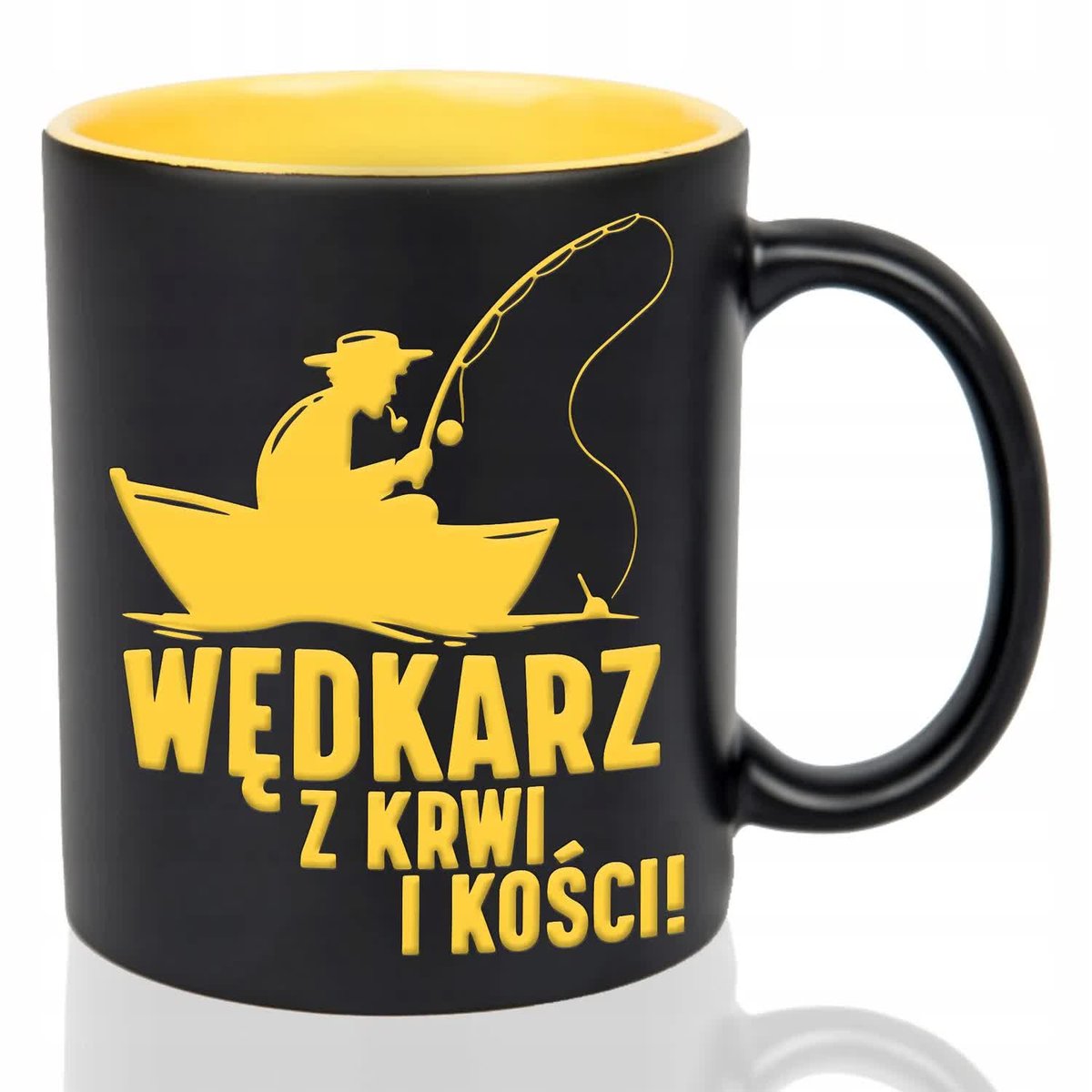 Kubek Grawer ŻÓŁTY IDEALNY PREZENT DLA WĘDKARZA Wędkarz z krwi i kości wz