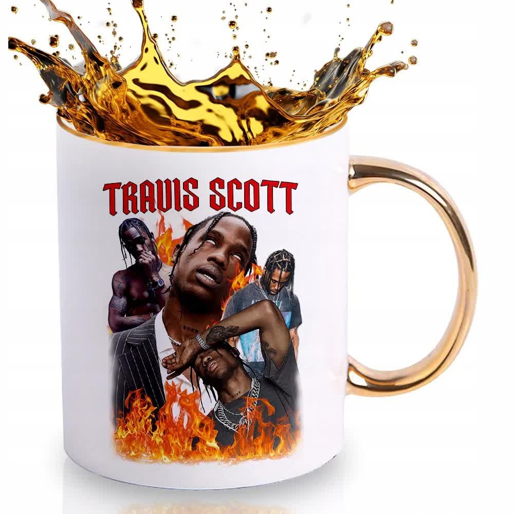 KUBEK ZŁOTY Z Nadrukiem Na Prezent Dla FANA TRAVIS SCOTT Hip-Hop Wzory