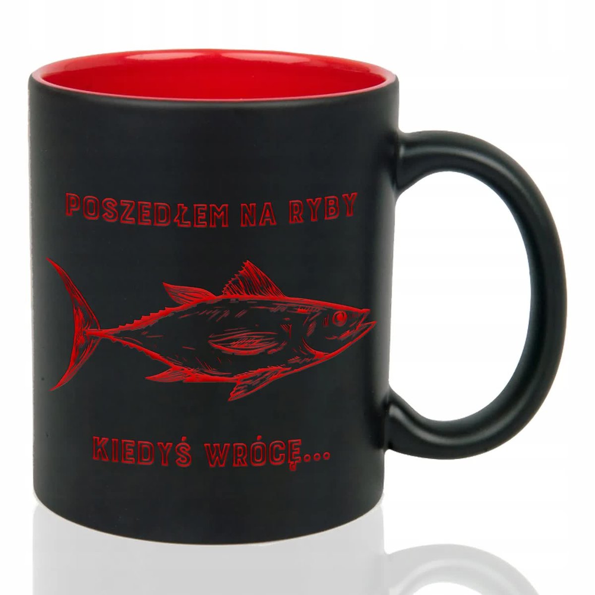 Kubek Grawer CZERWONY PREZENT DLA Męża Poszedłem na ryby kiedyś wrócę Wz