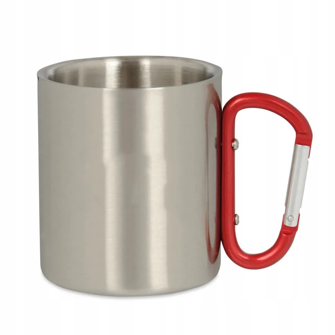 KUBEK METALOWY Z Karabińczykiem z Klamrą W Góry Na Wycieczkę Biwak Prezent