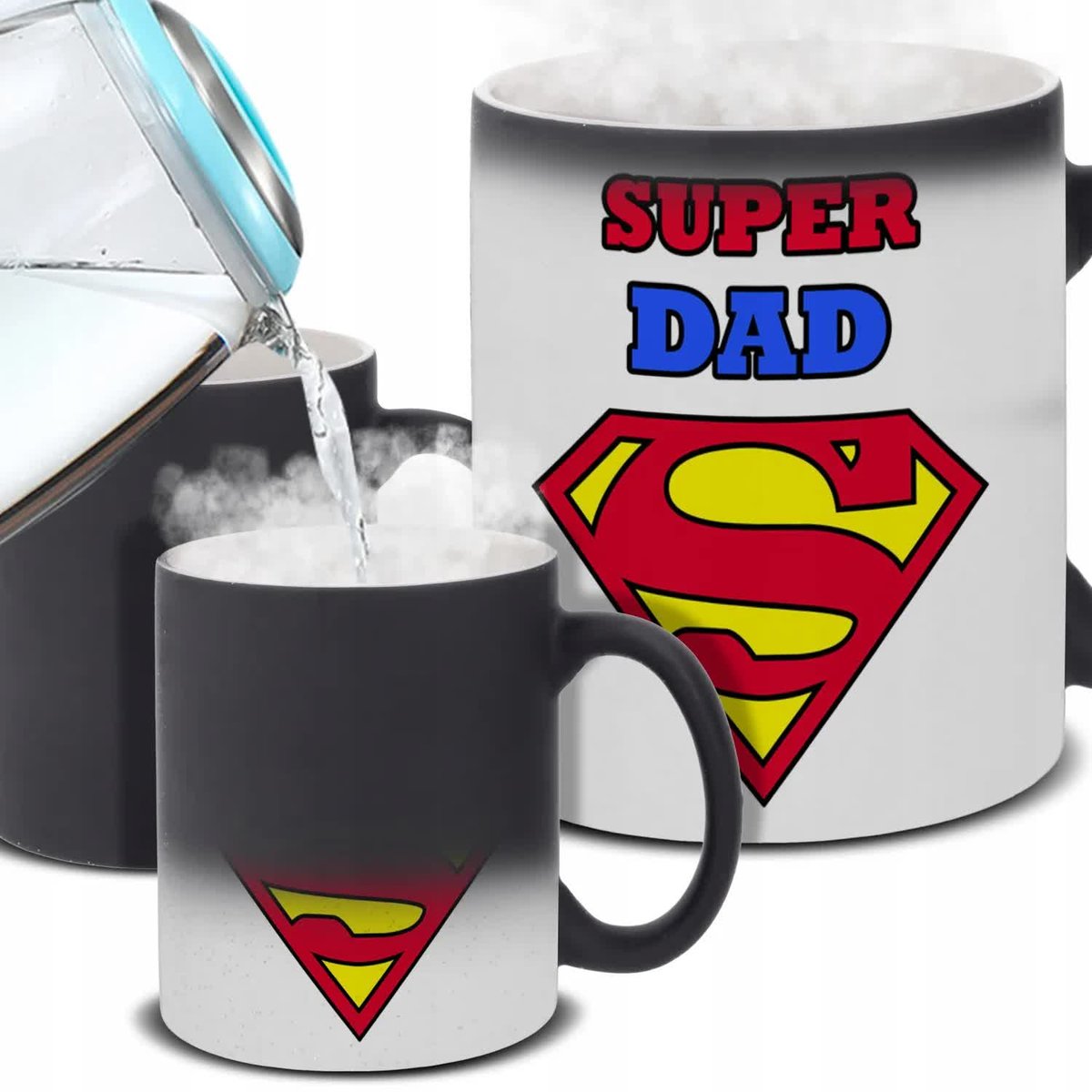 Kubek Magiczny SUPER DAD Na Prezent Śmieszne Pozytywne Wzory