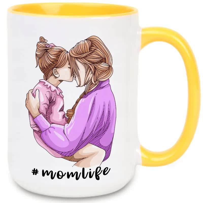 Kubek DUŻY Żółty #MOMLIFE Na Prezent Dla Mamy Urodziny Wzory