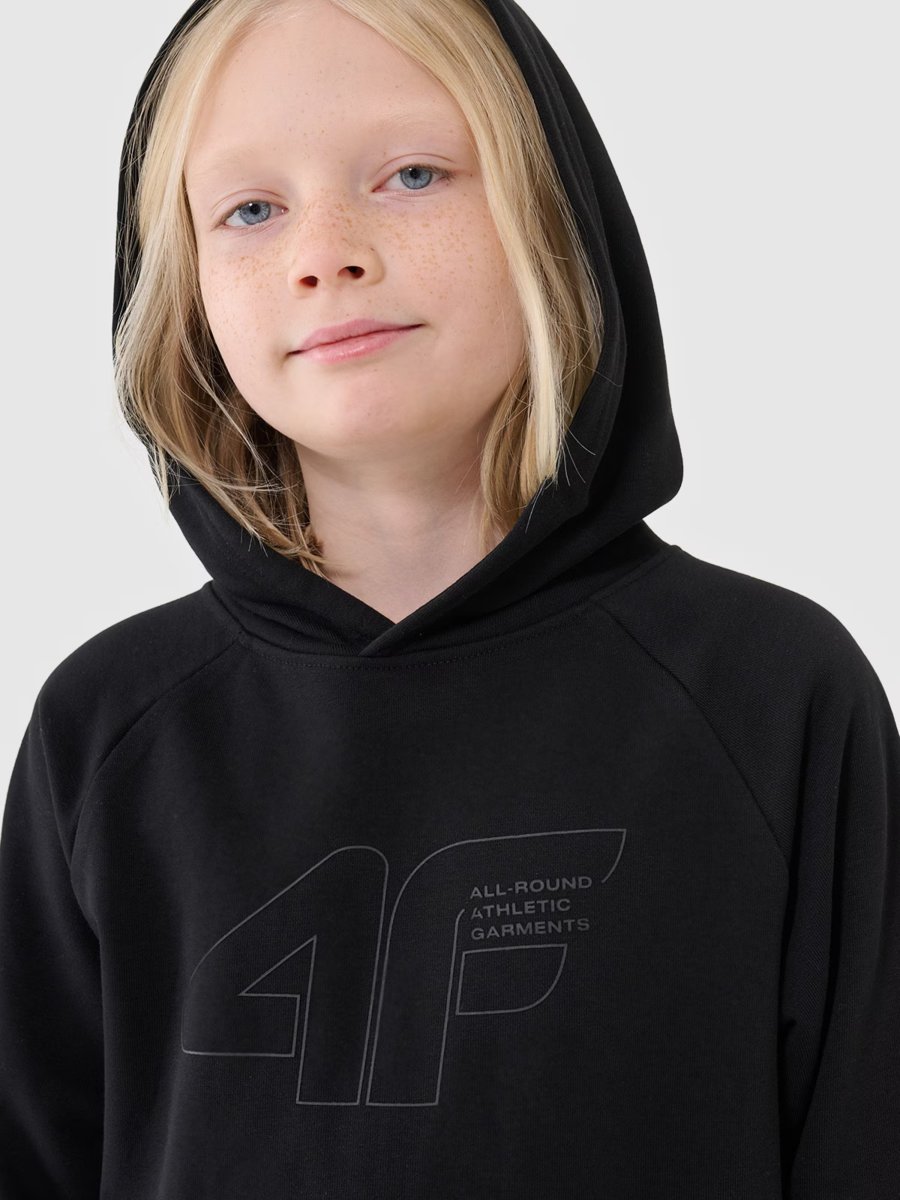 4F Bluza chłopięca dresowa nierozpinana z kapturem 4FJWSS25TSWSM1712-20S Czarny Roz. 158