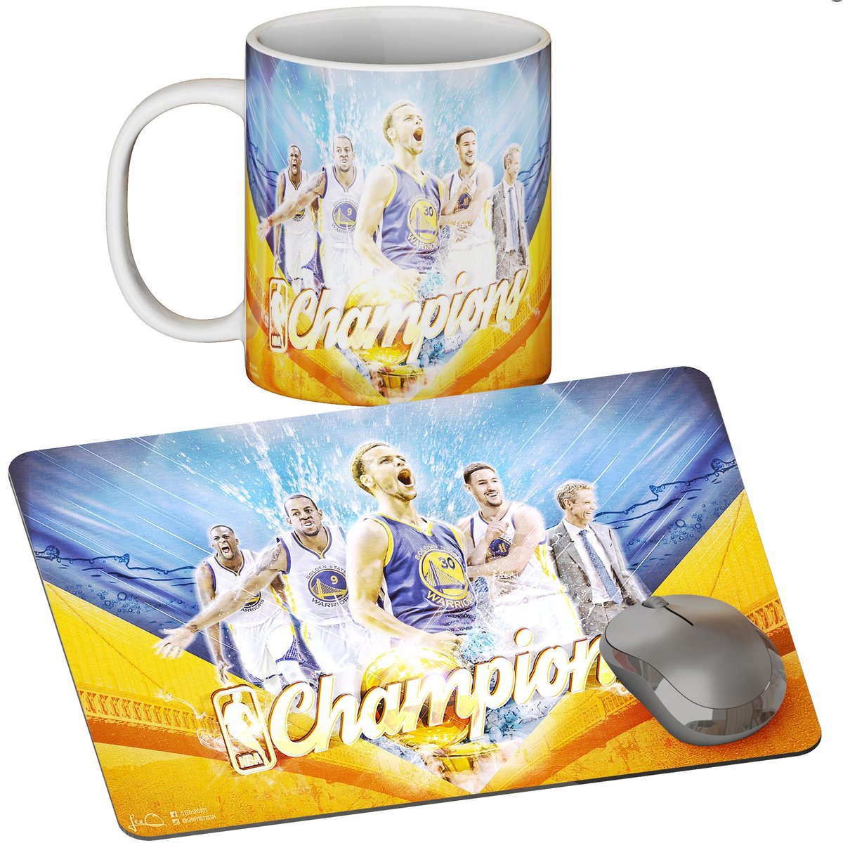 Zestaw Kubek + Podkładka - Golden St Warriors - Prezent Wiele Wzorów + Imię