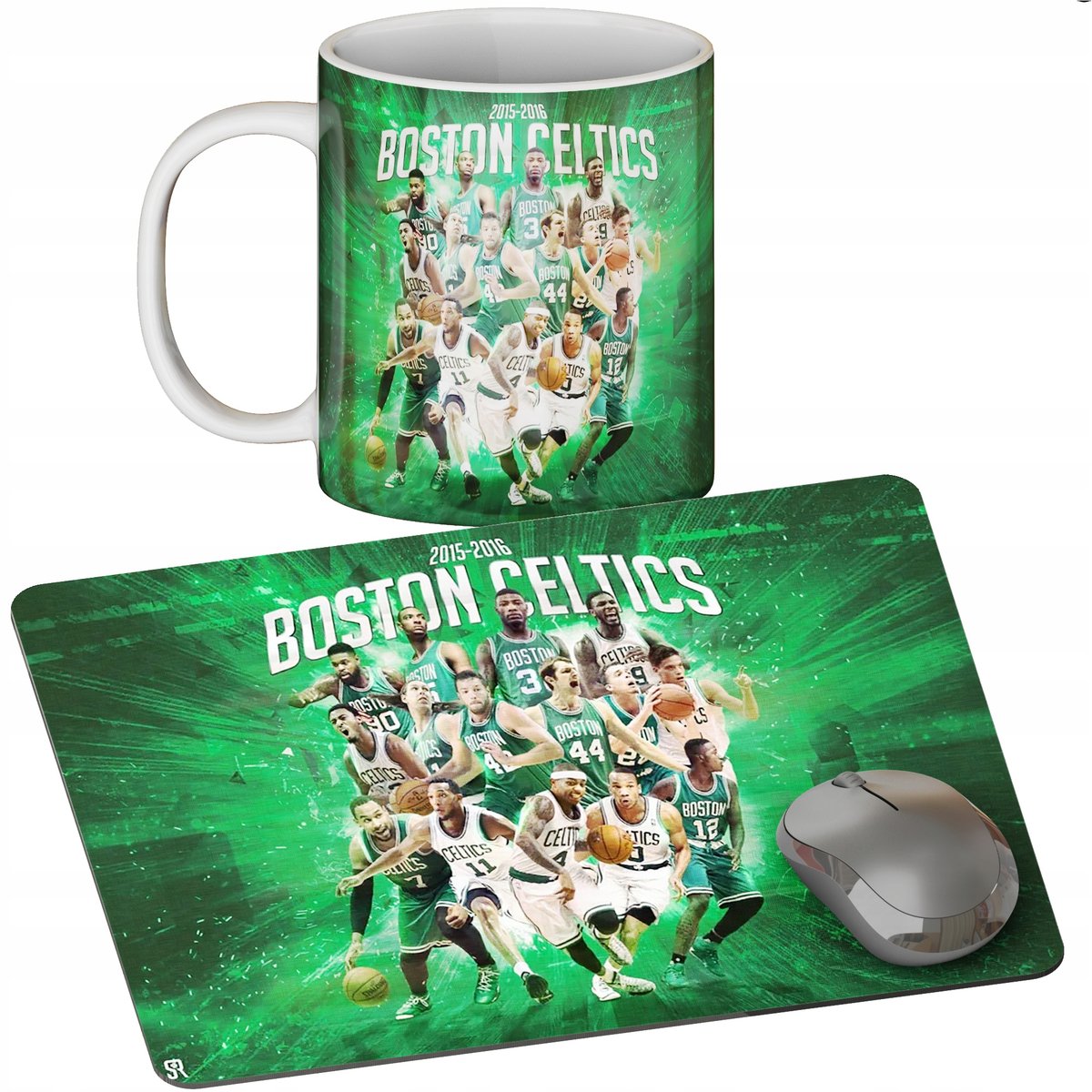 Zestaw Kubek + Podkładka - Boston Celtics - Prezent Wiele Wzorów + Imię