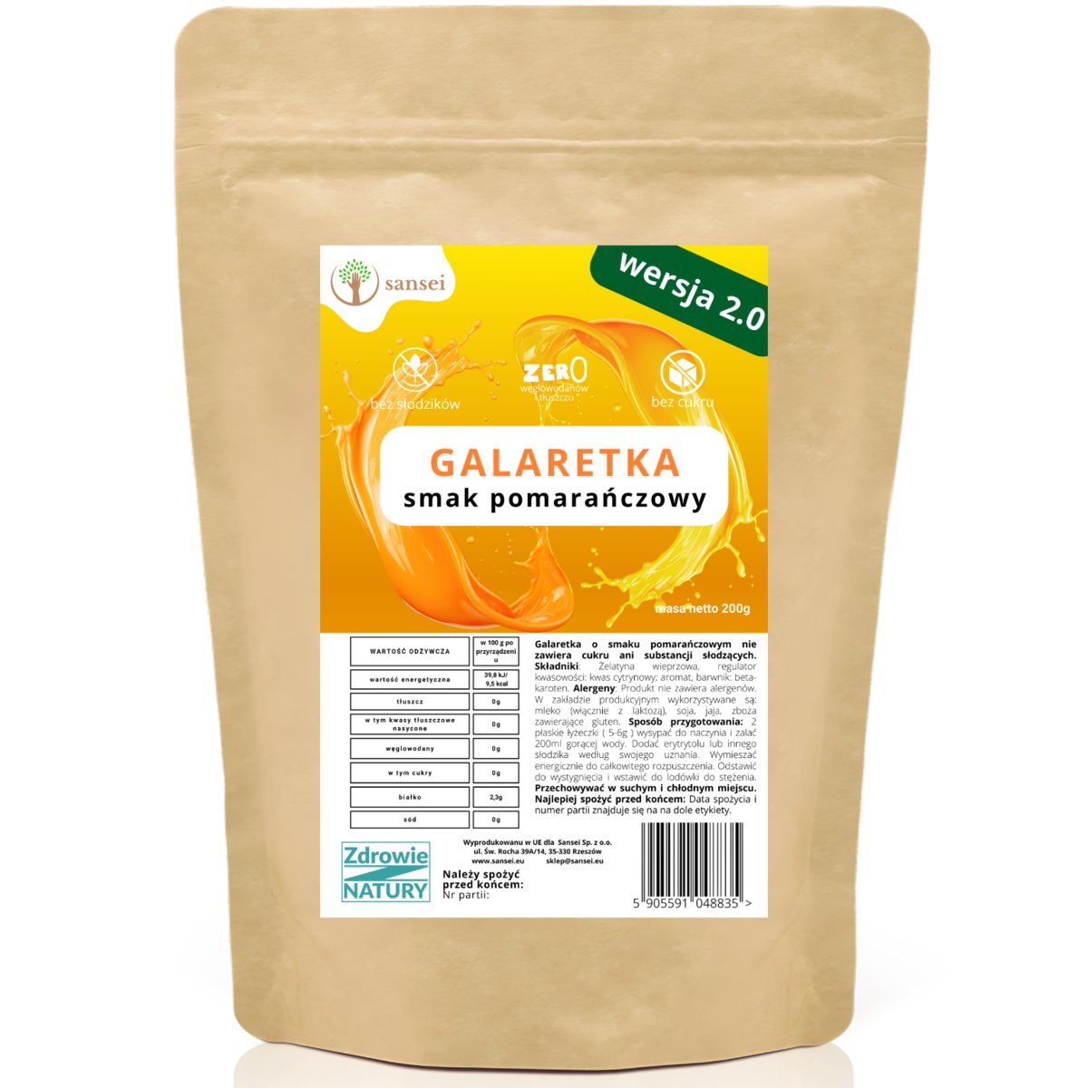 Sansei galaretka b. cukru b. słodzików op. 200g smak pomarańczowy
