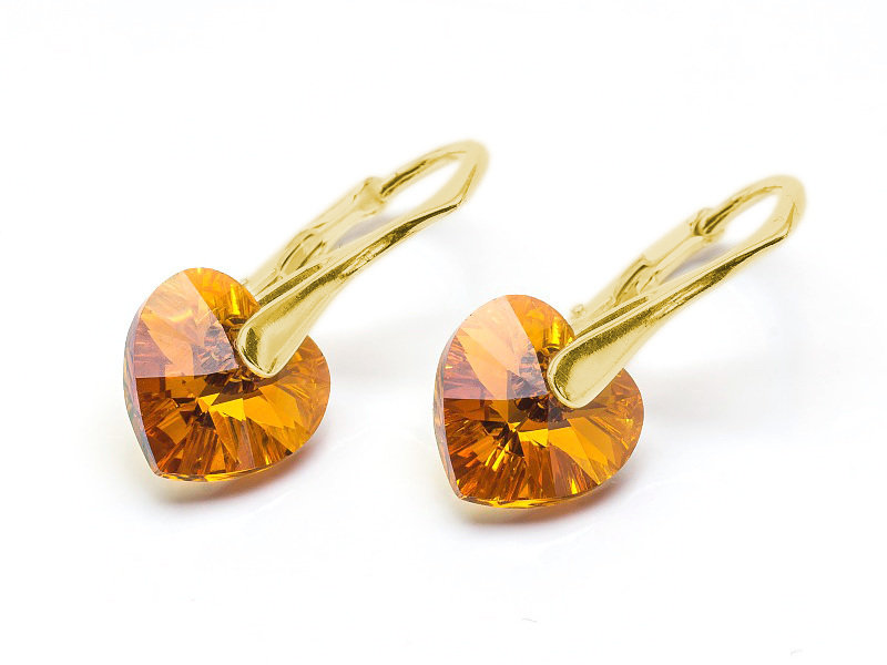 Kolczyki pozłacane srebro 925 z kryształami Swarovski Serca 10mm Topaz AB