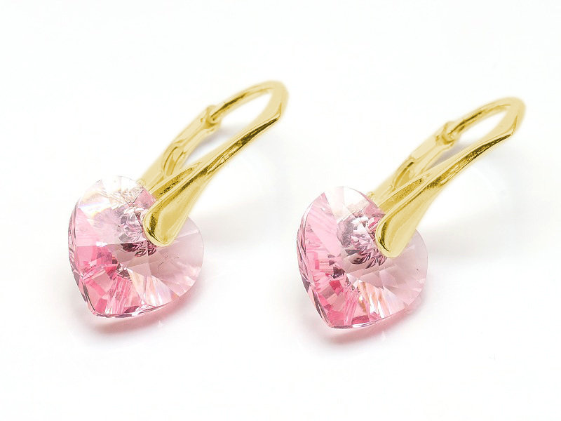 Kolczyki pozłacane srebro 925 z kryształami Swarovski Serca 10mm Light Rose