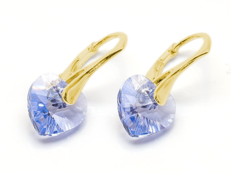 Kolczyki pozłacane srebro 925 z kryształami Swarovski Serca 10mm Provence Lavender