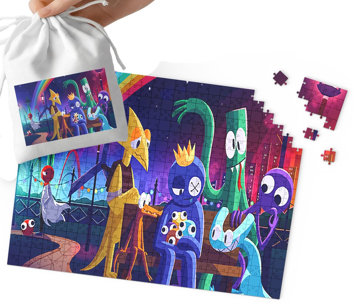 Puzzle - Rainbow Friends Wzory Z Bajek I Gier Prezent 96El + Woreczek