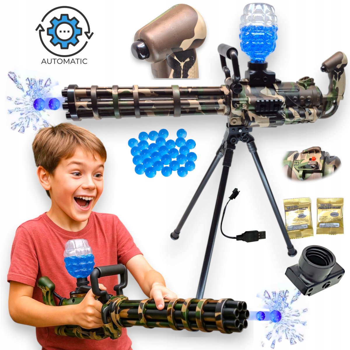 MINIGUN KARABIN NA KULKI ŻELOWE ORBEEZ AUTOMATYCZNY ELEKTRYK ŁADOWANIE USB