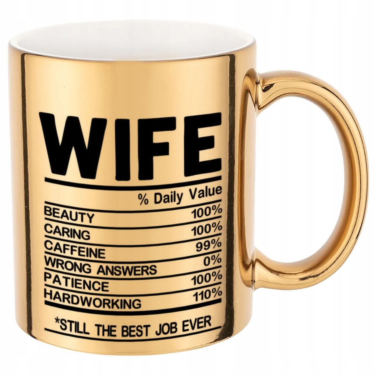 KUBEK ZŁOTY PREZENT WIFE DAILY VALUE WYSOKIEJ JAKOŚCI NADRUK HARDCOROWE WZ