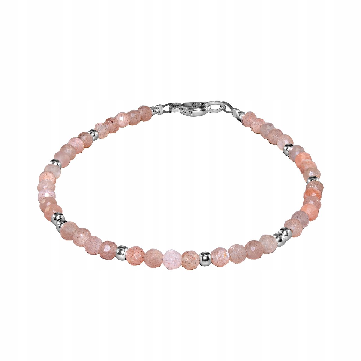 Bransoletka Naturalny KAMIEŃ SŁONECZNY Fasetowany 3mm Srebrne Kulki 18cm