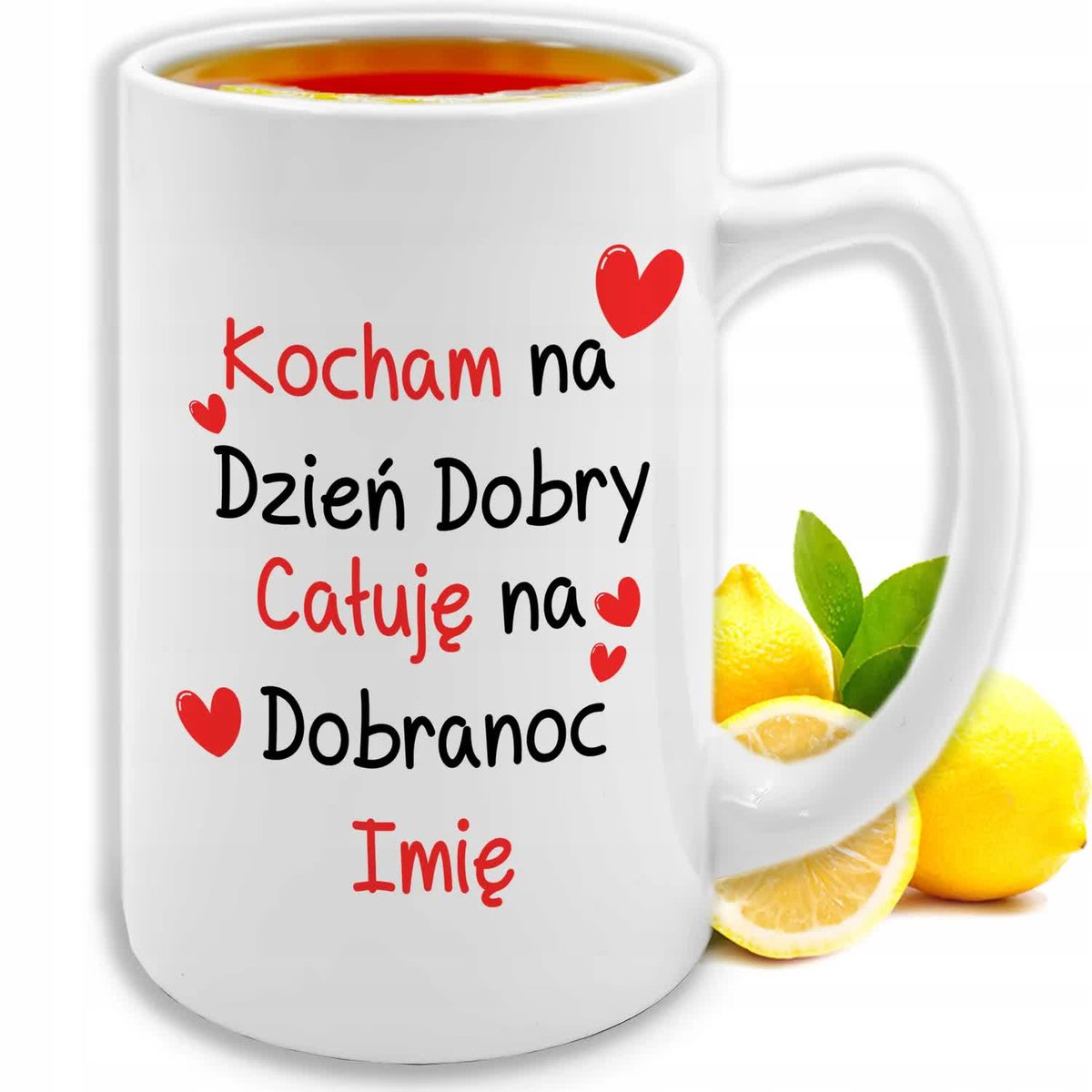 KUBEK DUŻY BIAŁY XXL BIG 413ml Kocham Dzień Dobry Całuję IMIĘ Wiele Wzorów