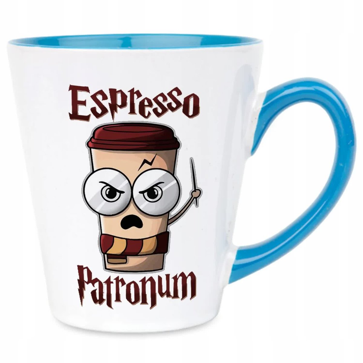 Kubek Latte Niebiesko Biały ESPRESSO PATRONUM 300 ml Na Prezent Zabawne Wz