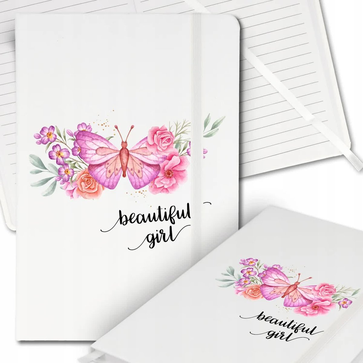 Notes Biały A5 Notatnik Dziennik z Gumką w Linię BEAUTIFUL GIRL Różne Wzory