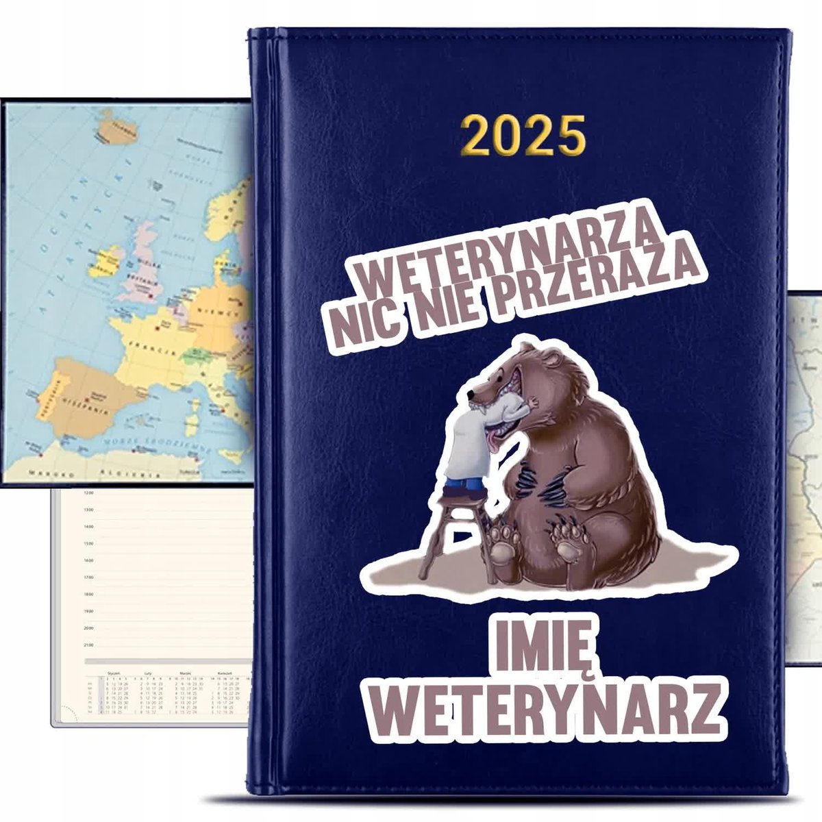 KALENDARZ 2025 Rok Książkowy Granat Planer dla Weterynarza IMIĘ KREATOR