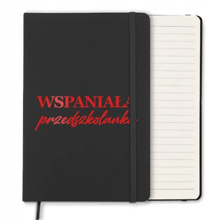 NOTES CZARNY A5 Z GUMKĄ W LINIE ORGINALNY PREZENT DLA PRZEDSZKOLANKI RED WZ