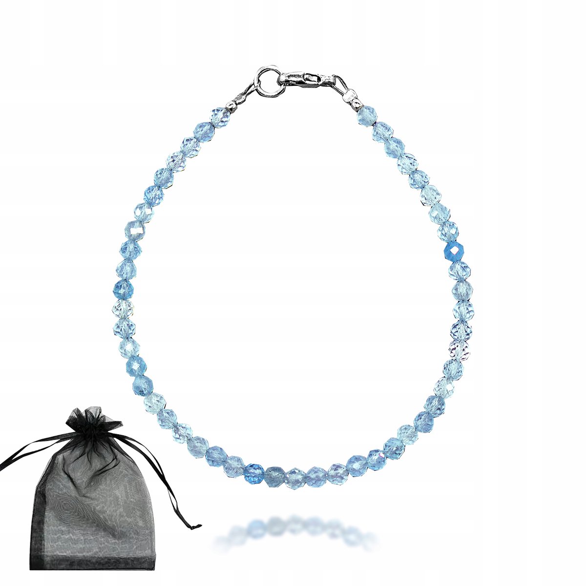 Bransoletka Naturalne AKWAMARYNY Fasetowane 3,0mm Srebrne Zapięcie 19 cm