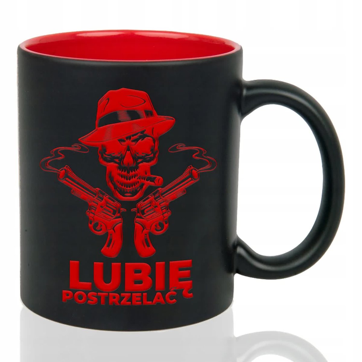 Kubek Czarny Wnętrze Czerwone LUBIĘ POSTRZELAĆ Grawer Prezent Wiele Wzorów