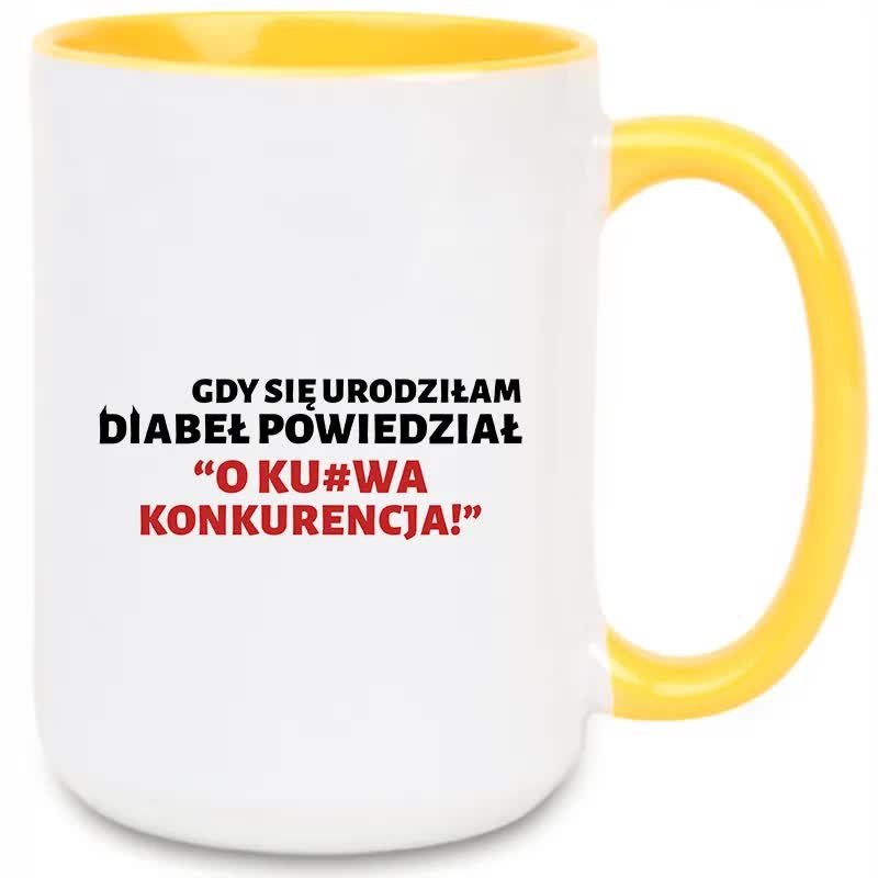 Kubek XXL Żółty DIABEŁ MÓWI NA MNIE 