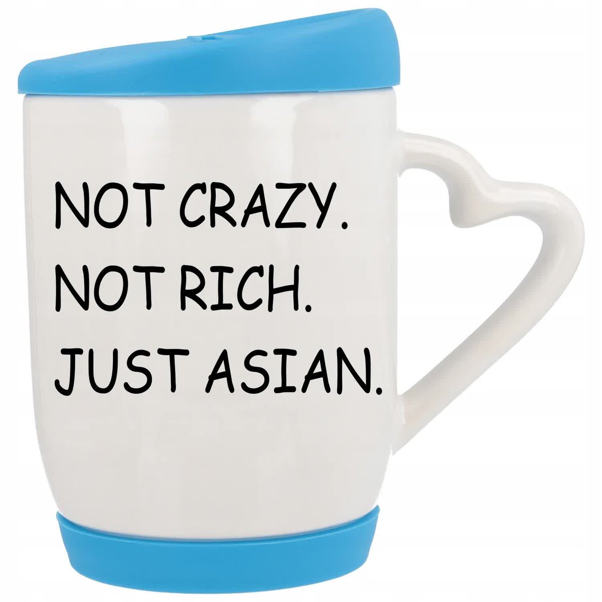 Kubek Ucho z Sercem z Pokrywka Niebieska Not CRAZY Not RICH Śmieszne Wzory