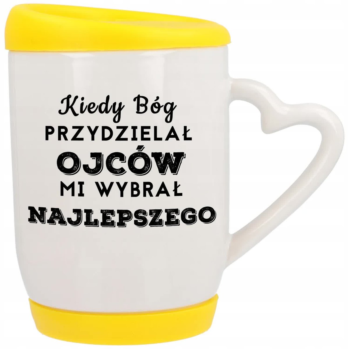 Kubek Ucho z Sercem z Pokrywką Żółta Bóg Wybrał Mi Najlepszego OJCA Wzory