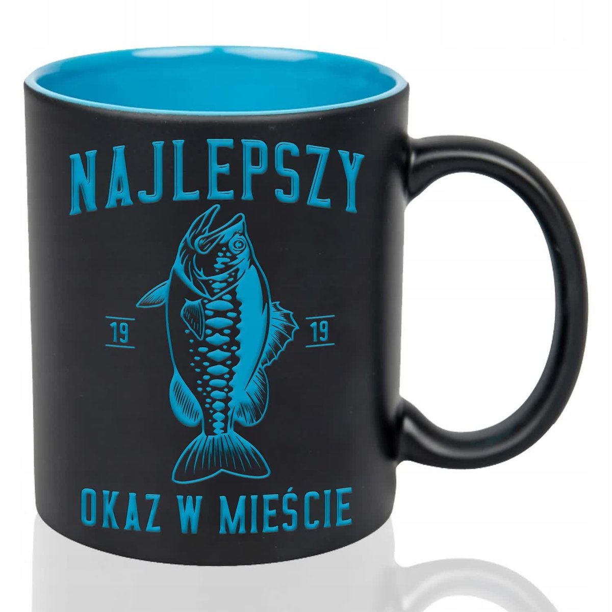 Kubek Grawer NIEBIESKI PREZENT DLA WĘDKARZA Najlepszy okaz w mieście Wzory